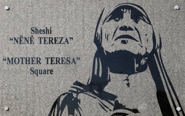 The inscription on the Square of Mother Teresa in the center of Tirana, Albania. clipart
