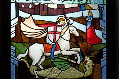 Saint George vitray pencere Vau katedralde Rahibe Teresa, ben Dejes, Arnavutluk.