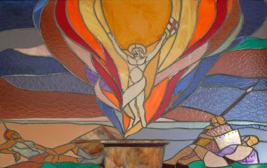 İsa'nın diriliş vitray pencere Vau katedralde Rahibe Teresa, ben Dejes, Arnavutluk.