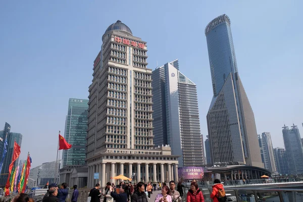 Finanční Towers East Side Pudong Shanghai Čína Únor 2016 — Stock fotografie