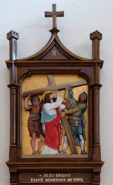 2Nd Stations Cross Jesus Given His Cross Mother Teresa Cathedral — Stock Photo, Image
