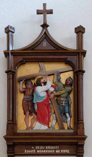 2Nd Stations Cross Jesus Given His Cross Mother Teresa Cathedral — Stock Photo, Image