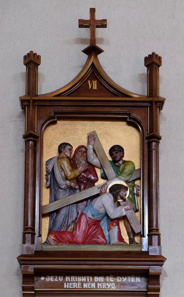Станция Креста Иисус Падает Второй Раз Мать Тераката Вау Дехес — стоковое фото