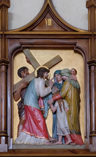 8Th Stations Cross Jesus Meets Daughters Jerusalem Mother Teresa Cathedral — Stock Photo, Image