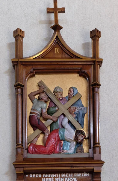 9Th Stations Cross Jesus Falls Third Time Mother Teresa Cathedral — Stock Photo, Image