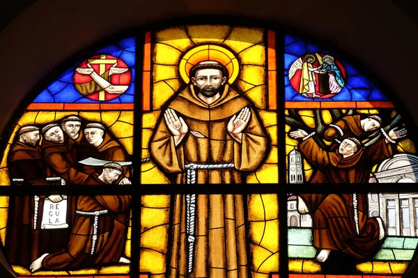 Svatý František Assisi Vitrážové Okno Katedrále Štěpána Shkoder Albánie — Stock fotografie