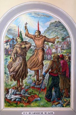 Sosyalist Arnavutluk, St Stephen Katedrali Shkoder, Arnavutluk'ta din zulüm tasvir freskleri.