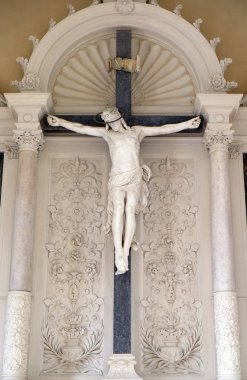 Katolik mezar mezar taşları ile çapraz, Mirogoj mezarlığı Zagreb, Hırvatistan