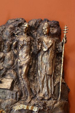 Aziz Sebastian ve Fabian, Zagreb, Hırvatistan'daki Aziz Dismas Şapel bas Rölyef.