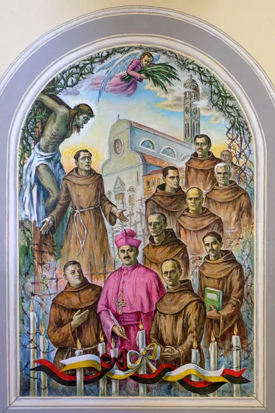 Frescos Que Representan Persecución Religión Albania Socialista Catedral San Esteban — Foto de Stock