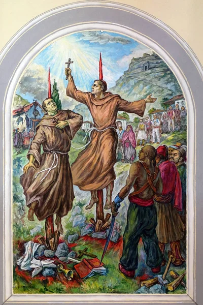 Frescos Que Representan Persecución Religión Albania Socialista Catedral San Esteban — Foto de Stock