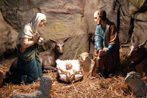 Scène Nativité Crêches Noël Dans Basilique Sacré Cœur Zagreb — Photo