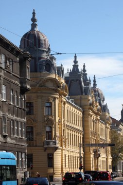 Mihanoviceva cadde boyunca Barok mimarisi tren istasyonu alt şehir Zagreb, Hırvatistan.