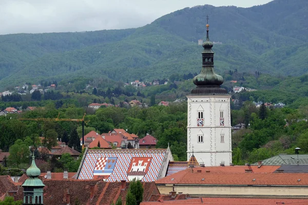 Kostel Svatého Marka Slavných Monumentů Záhřebu Chorvatsko — Stock fotografie