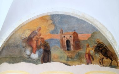 St Francis Assisi, Friars küçük Dubrovnik, Hırvatistan Fransisken manastır manastır hayatından sahneler fresklerle.