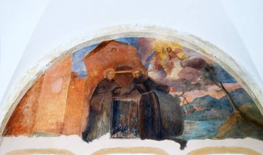 St Francis Assisi, Friars küçük Dubrovnik, Hırvatistan Fransisken manastır manastır hayatından sahneler fresklerle.