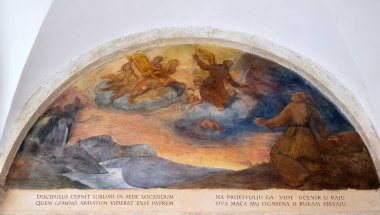 St Francis Assisi, Friars küçük Dubrovnik, Hırvatistan Fransisken manastır manastır hayatından sahneler fresklerle.
