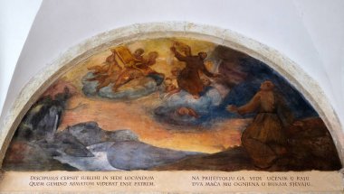 St Francis Assisi, Friars küçük Dubrovnik, Hırvatistan Fransisken manastır manastır hayatından sahneler fresklerle.