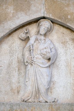 İsa Good Shepherd kabartma St Mark s kilise tarihi kentin Korcula, Hırvatistan Island Korcula üzerinde.