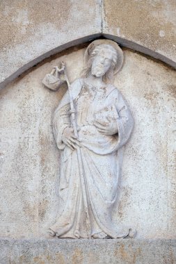 İsa Good Shepherd kabartma St Mark s kilise tarihi kentin Korcula, Hırvatistan Island Korcula üzerinde.