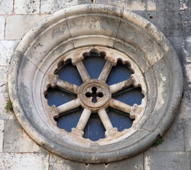 Gül pencere St Michaels kilise, eski kasaba Korcula, Dalmaçya, Hırvatistan.