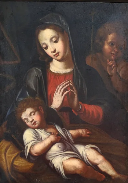 Jungfrun Med Barnet Och Saint John Baptist Sogliani Från 1500 — Stockfoto