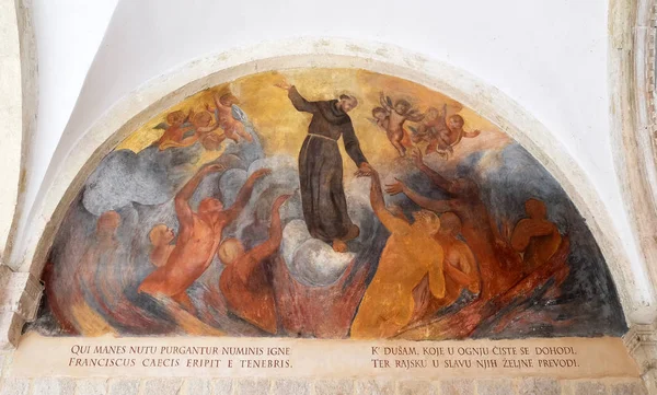 Fresker Med Motiv Från Livet Franciskus Assisi Cloisteren Franciskanska Kloster — Stockfoto