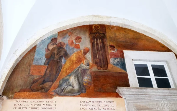 Les Fresques Avec Des Scènes Vie Saint François Assise Cloître — Photo