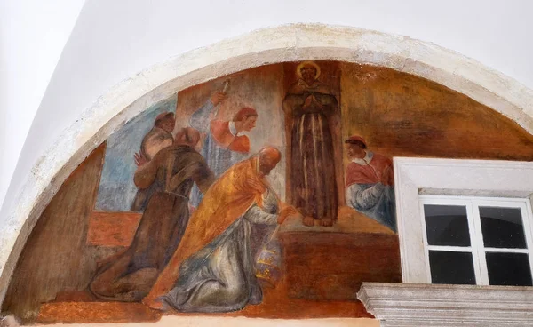 Fresker Med Motiv Från Livet Franciskus Assisi Cloisteren Franciskanska Kloster — Stockfoto