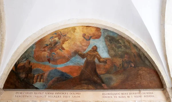 Los Frescos Con Escenas Vida San Francisco Asís Claustro Del — Foto de Stock