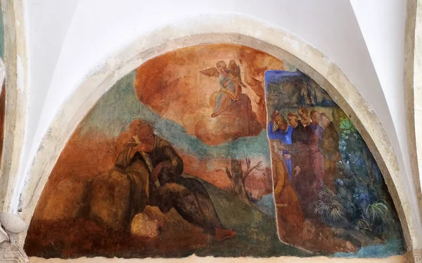 Les Fresques Avec Des Scènes Vie Saint François Assise Cloître — Photo
