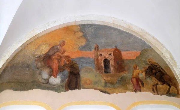 Los Frescos Con Escenas Vida San Francisco Asís Claustro Del —  Fotos de Stock