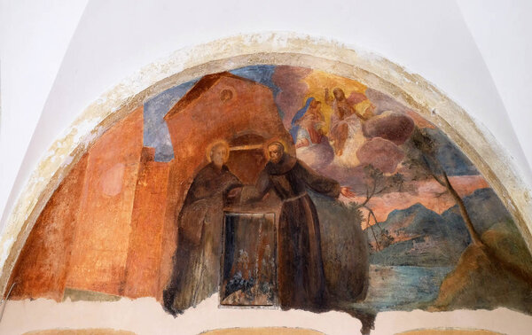 Фрески со сценами из жизни святого Франциска Ассизского, монастыря францисканского монастыря монахов в Дубровнике, Хорватия
.