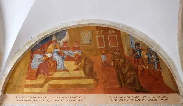 Gli Affreschi Con Scene Della Vita San Francesco Assisi Chiostro — Foto Stock
