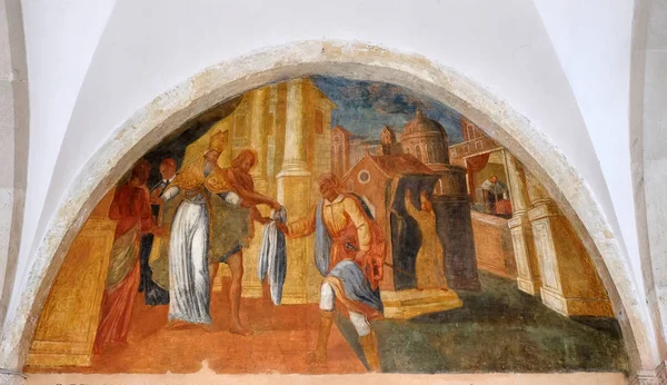 Τοιχογραφίες Σκηνές Από Ζωή Του Αγίου Φραγκίσκου Της Ασίζης Μοναστήρι — Φωτογραφία Αρχείου
