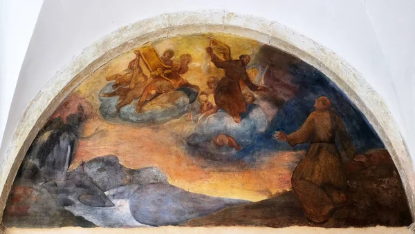 St Francis Assisi, Friars küçük Dubrovnik, Hırvatistan Fransisken manastır manastır hayatından sahneler fresklerle.