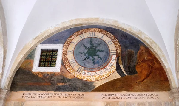 Horloge Dans Cloître Monastère Franciscain Des Frères Mineurs Dubrovnik Croatie — Photo