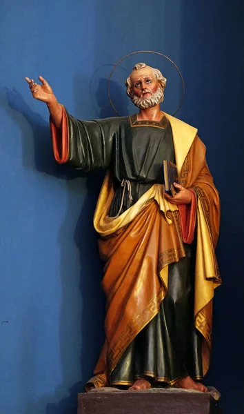 Saint Peter Standbeeld Het Altaar Parochie Van Nicolaaskerk Cilipi Kroatië — Stockfoto