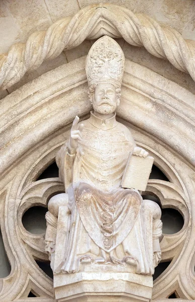 Estátua São Marcos Evangelista Igreja São Marcos Histórica Cidade Korcula — Fotografia de Stock