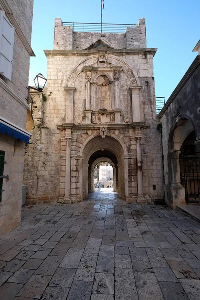 Principal Tierra Puerta Del Casco Antiguo Korcula Dalmacia Croacia —  Fotos de Stock