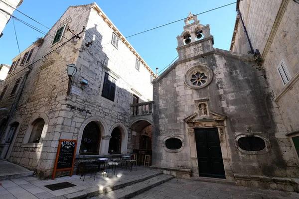 Iglesia San Miguel Casco Antiguo Korcula Dalmacia Croacia — Foto de Stock