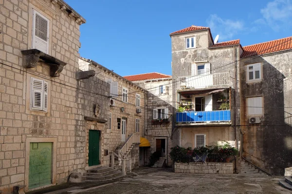 Plaza Sagrada Justina Casco Antiguo Korcula Croacia Korcula Una Histórica —  Fotos de Stock