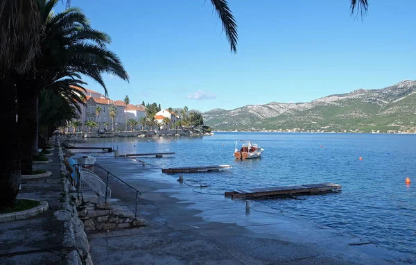 Vista Para Mar Pitoresca Cidade Medieval Dálmata Korcula Cultura Croata — Fotografia de Stock