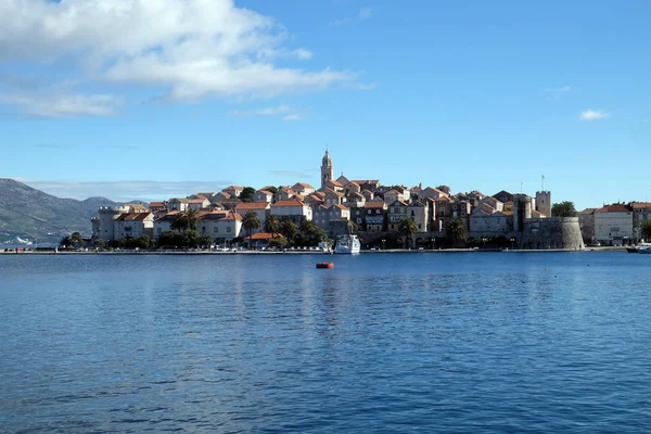 Zee Uitzicht Het Pittoreske Middeleeuwse Dalmatische Stad Korcula Kroatische Cultuur — Stockfoto