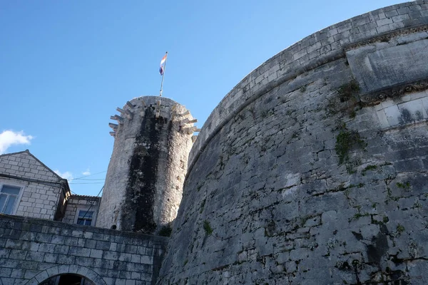 Einer Der Türme Der Alten Stadtmauer Der Historischen Stadt Korcula — Stockfoto