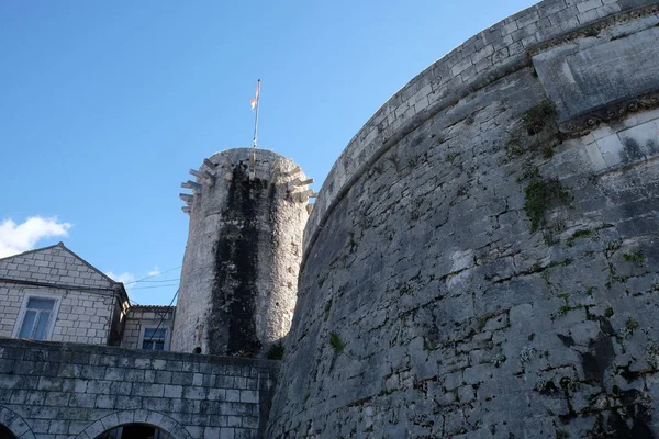 Einer Der Türme Der Alten Stadtmauer Der Historischen Stadt Korcula — Stockfoto