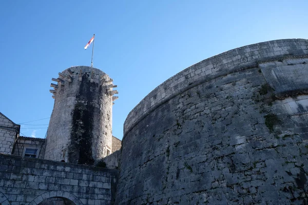 Einer Der Türme Der Alten Stadtmauer Der Historischen Stadt Korcula — Stockfoto