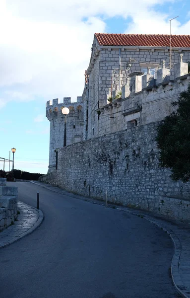 Korcula Hırvatistan Island Korcula Tarihi Şehrin Antik Kentin Duvarındaki Kulelerden — Stok fotoğraf