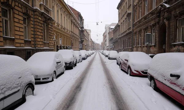 街道覆盖在雪 萨格勒布 克罗地亚 — 图库照片