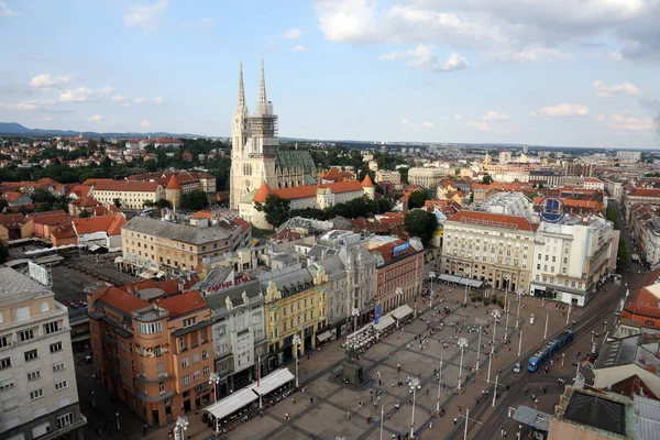 Ban Jelacic Meydanı Katedrali Zagreb Hırvatistan Hava Görünümünü Üzerinde Mayıs — Stok fotoğraf